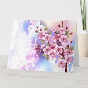 Cartão De Agradecimento Sakura rosa no fundo da pintura