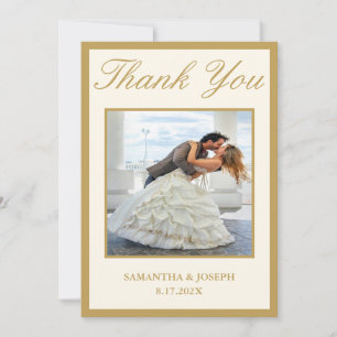 Cartão De Agradecimento Sala de Baile Elegante Foto de Noiva em Marfim Vin