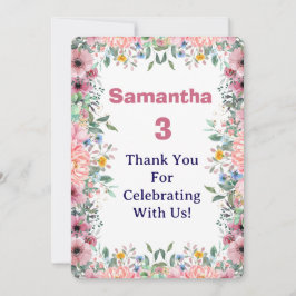 Cartão De Agradecimento Samantha Floral Thank You Card, 3rd Birthday 