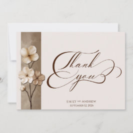 Cartão De Agradecimento Sand Beige Hand Drawn Floral Botanical Wedding