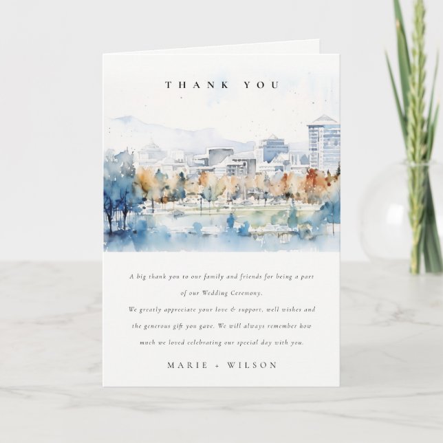 Cartão De Agradecimento Sanja Mínima, Casamento de Aquarela da Califórnia (Frente)