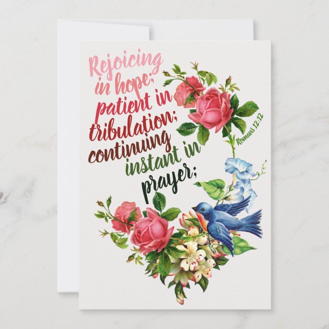 Cartão De Agradecimento Santa Bíblia NT, Romanos 12:12, Alegrando-se em es (Frente)