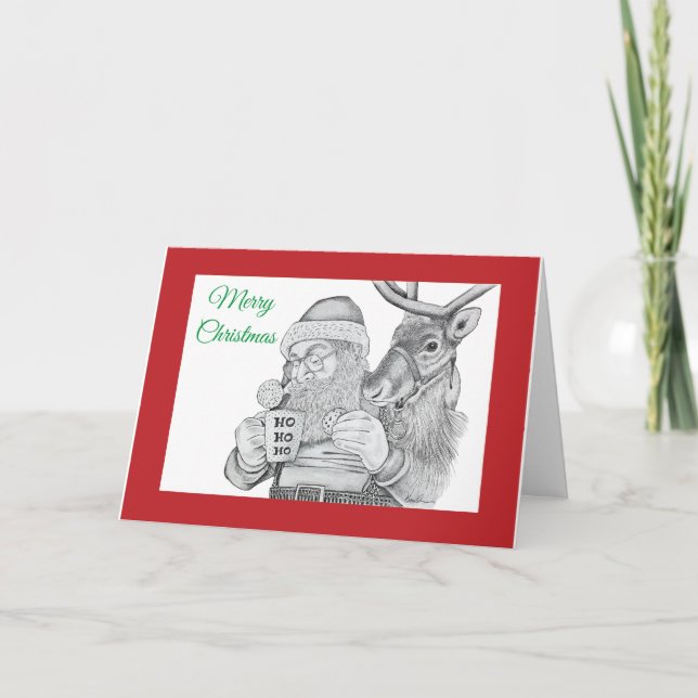 Cartão De Agradecimento Santa Claus e Reindeer (Frente)