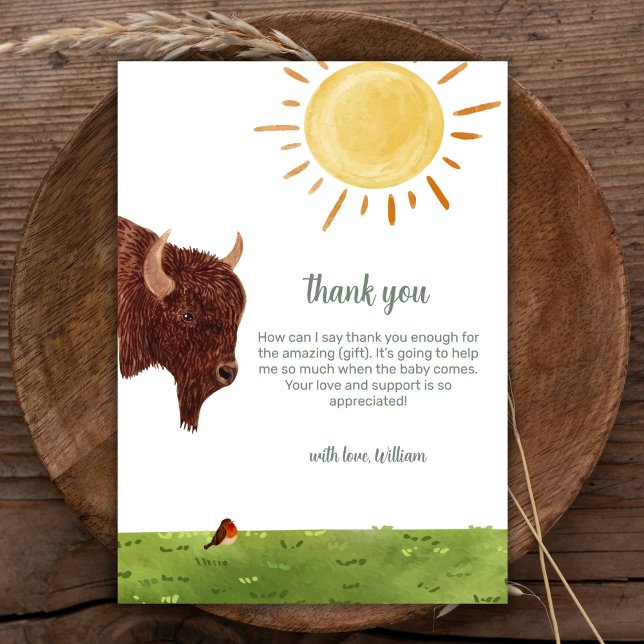 Cartão De Agradecimento Santa Vaca Highland Fazenda Chá de fraldas (Holy Cow Highland Farm Animal Baby Shower Thank You Card)