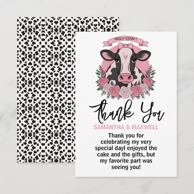 Cartão De Agradecimento Santa vaca, sou um primeiro aniversario de Cowgirl (Frente/Verso)