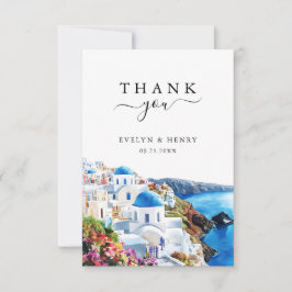 Cartão De Agradecimento Santorini Greece Watercolor Destination Wedding