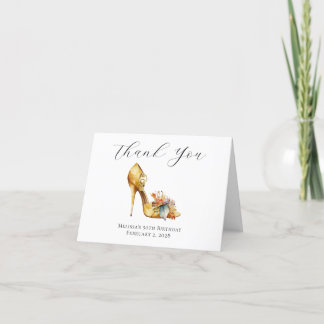 Cartão De Agradecimento Sapatênis Dourado Floral Aquarela 50º Aniversário
