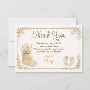 Cartão De Agradecimento Sapatinhos para Encher Obrigado Floral Baby Shower