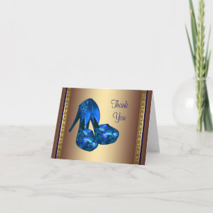 Cartão De Agradecimento Sapatos de salto alto azul real azul dourado obrig