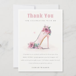 Cartão De Agradecimento Sapatos de salto alto rosa suave floral chá de noi