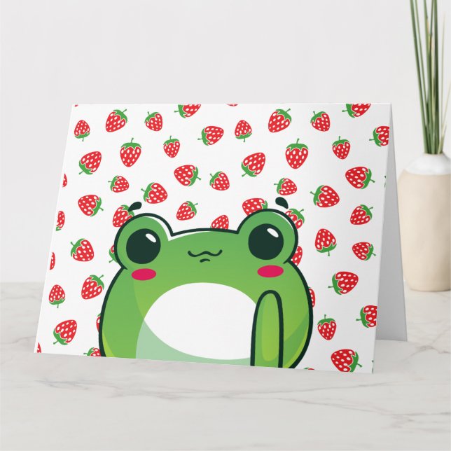Cartão De Agradecimento Sapo de Morango Kawaii (Frente)