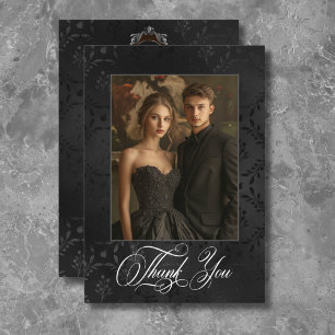 Cartão De Agradecimento Satin Damask Floral Preto Gótico Marrom