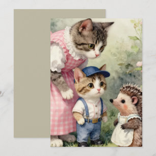 Cartão De Agradecimento Saudações do Primeiro Dia –  Gatito e Ouriço