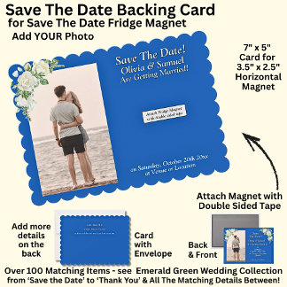 Cartão De Agradecimento Save The Date, Magnet Backing Card Blue White