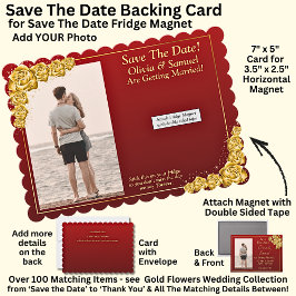 Cartão De Agradecimento Save The Date, Magnet Backing Card Gold Flowers