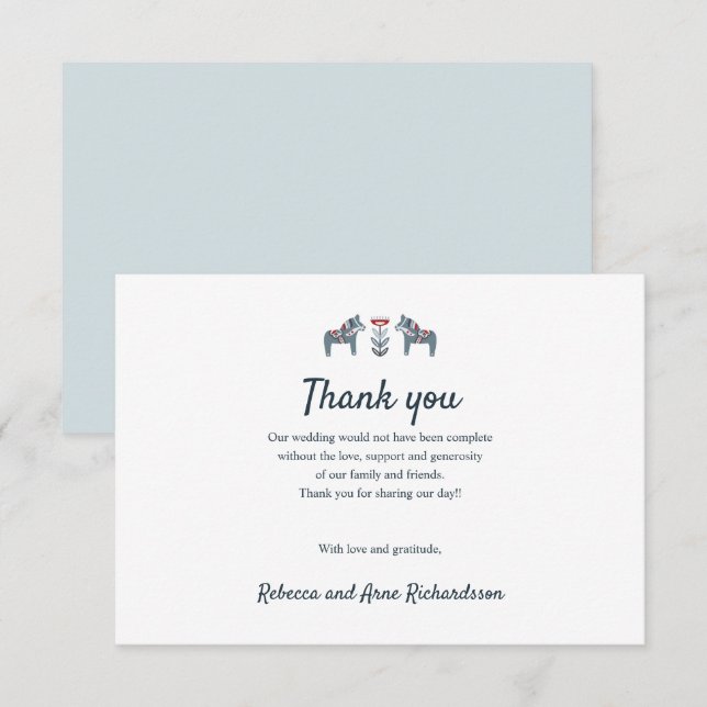 Cartão De Agradecimento Scandinavian Folk Art Dala Horse Wedse obrigado vo (Frente/Verso)
