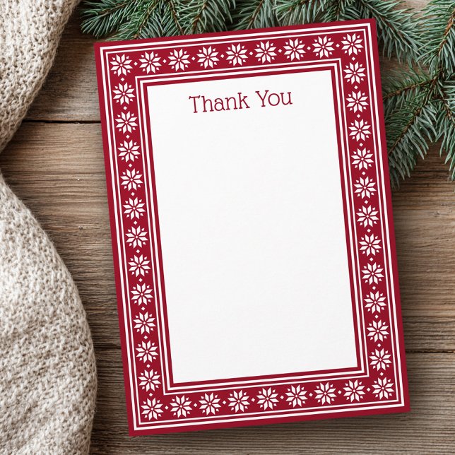 Cartão De Agradecimento Scandinavian star pattern border dark red blank (Scandinavian star pattern border dark red blank thank you card)