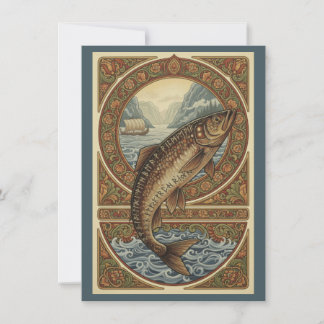 Cartão De Agradecimento Scandinavian Woodland Salmon Art Flat Thank You