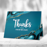 Cartão De Agradecimento Script Agate de Turquesa Moderna do bar Mitzvah<br><div class="desc">Certifique-se de que seu Bar favorito Mitzvah mostre seu apreço a todos que apoiaram seu evento de marco! Envie este cartões de agradecimentos legal, único, moderno e personalizado. Script branco manuscrito e tipografia ousada sans serif sobrepõem um fundo azul-lacrimogêneo profundo com azul-turquesa acentuado com veias douradas falsas. Mais agato azul-turquesa...</div>