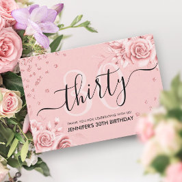 Cartão De Agradecimento Script aniversário de 30 anos Floral Dourado do ro