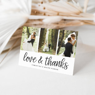 Cartão De Agradecimento Script Chic   Colagem de Fotos de Casamento Obriga