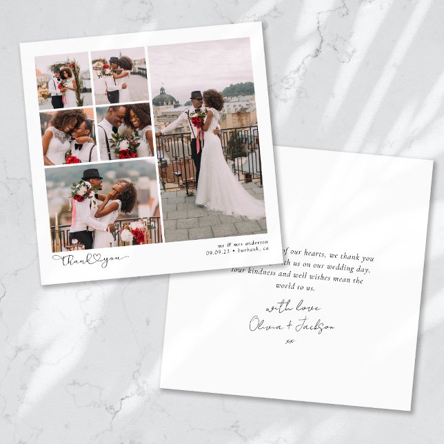 Cartão De Agradecimento Script com Casamento com Foto Múltipla Coração (Criador carregado)