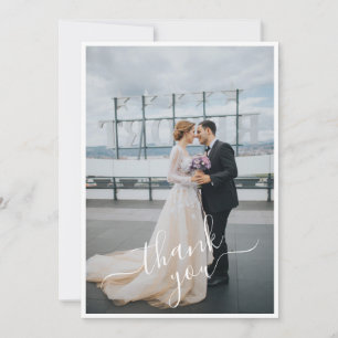 Cartão De Agradecimento Script com Letra Mão Adiciona Seu Casamento Fotogr