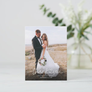 Cartão De Agradecimento Script com Letra Mão com Casamento de Fotos do Cor