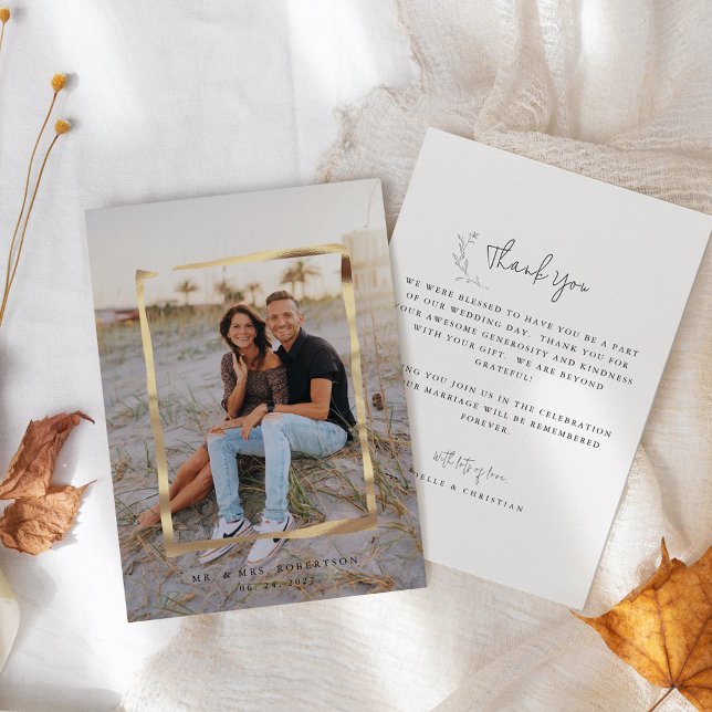 Cartão De Agradecimento Script de Assinatura de Casamento com Quadro Doura (Criador carregado)