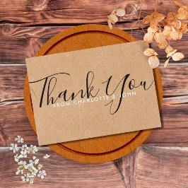 Cartão De Agradecimento Script de Assinatura do Chá de fraldas Rustic Kraf