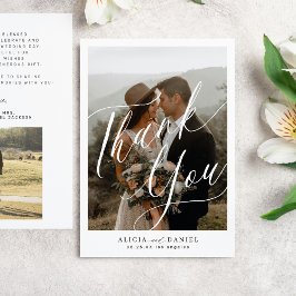 Cartão De Agradecimento Script de caligrafia moderna 2 fotos casamento