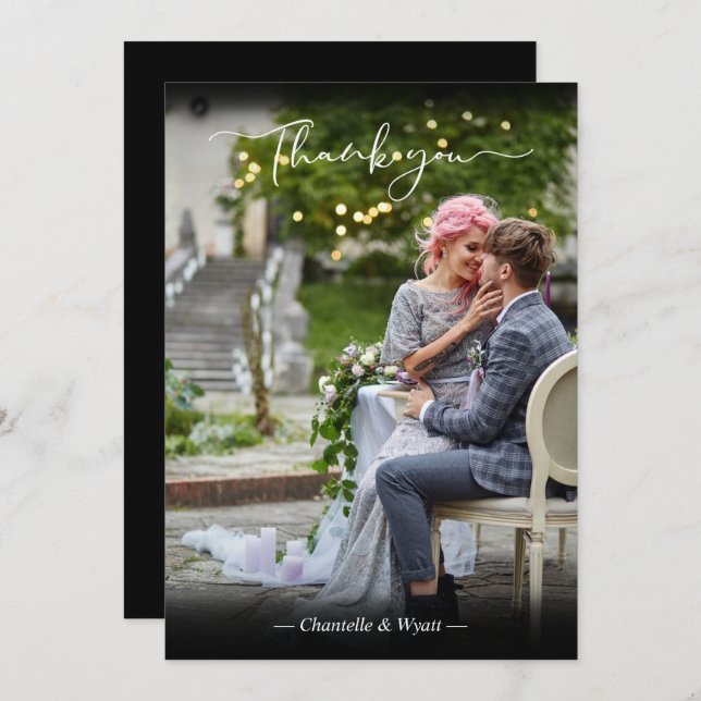 Cartão De Agradecimento Script de Caligrafia Simples de Fotografia em Blac (Frente/Verso)