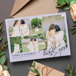 Cartão De Agradecimento Script de Colagem de Fotos de Casamento de lavanda