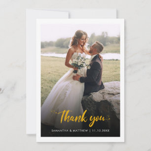 Cartão De Agradecimento Script de Foto de Casamento Moderno