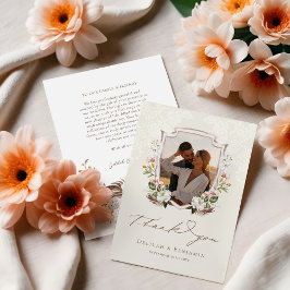 Cartão De Agradecimento Script de Foto de Crest Floral do Elegante Western