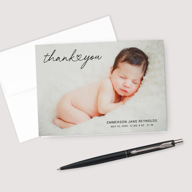Cartão De Agradecimento Script de Foto do Coração de Bebê Personalizado Mo (Criador carregado)