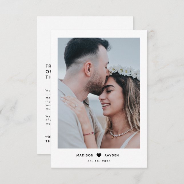 Cartão De Agradecimento Script de Foto Simples Clássico com Casamento Card (Frente/Verso)