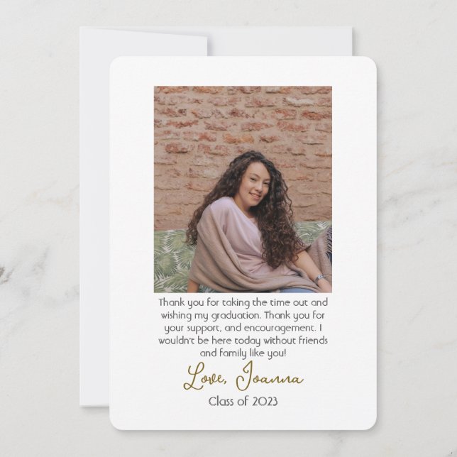 Cartão De Agradecimento Script de Obrigados de Boné de ouro para graduação (Verso)