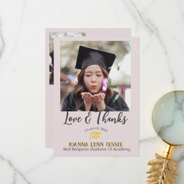 Cartão De Agradecimento Script de Obrigados de Boné ouro para gradação ele (Frente/Verso In Situ)