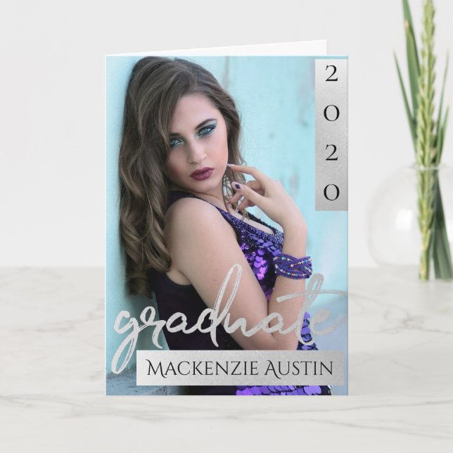 Cartão De Agradecimento Script do Formando Silver | Pincel Formando Fotogr (Frente)