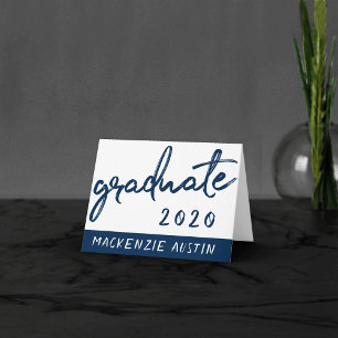 Cartão De Agradecimento Script do Marinho do formando   Escova Azul Escura