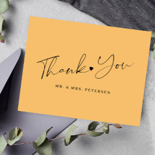 Cartão De Agradecimento Script elegante de casamento laranja