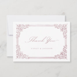 Cartão De Agradecimento Script Elegante de Frame de Vintagem Rosa Dusty