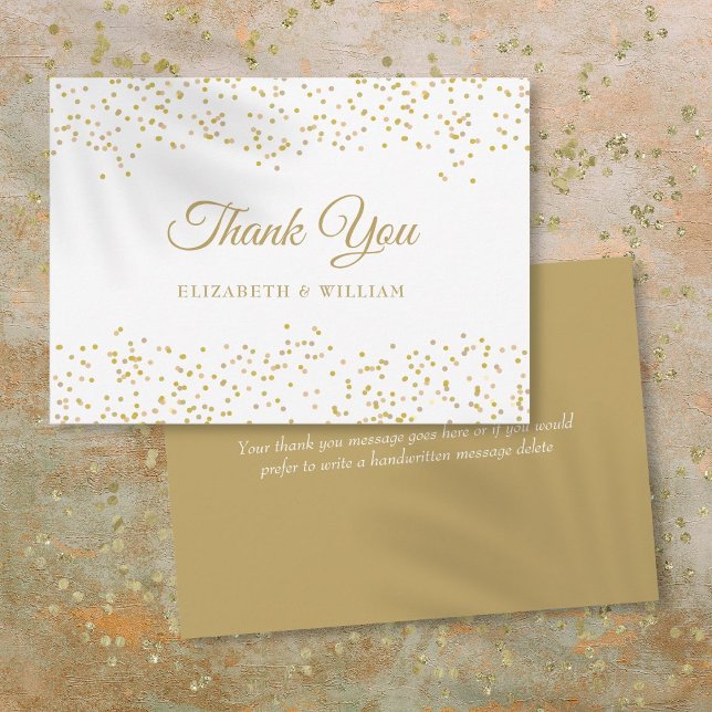 Cartão De Agradecimento Script Elegante Obrigado Chic Dourado Dust Confett (Elegant Script Chic Gold Dust Confetti Thank You Card)
