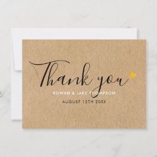 Cartão De Agradecimento Script Elegante Rustic Kraft Dourado Hearts