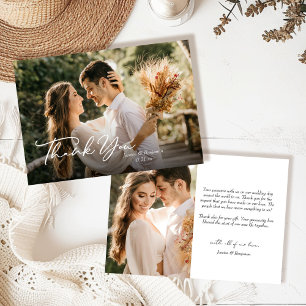 Cartão De Agradecimento Script Elegante Simples com Casamento Fotográfico