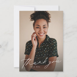 Cartão De Agradecimento Script elegante simples, duas fotos de graduação