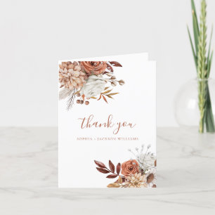 Cartão De Agradecimento Script Floral Elegante Terracotta