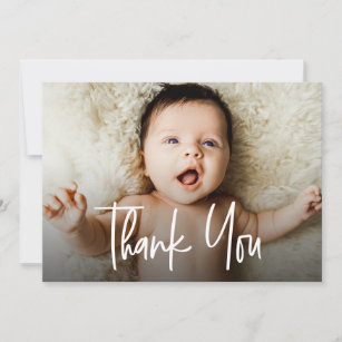 Cartão De Agradecimento Script Horizontal Baby Photo Modern Handlettering