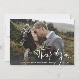 Cartão De Agradecimento Script manuscrito moderno   Dois Casamento Fotográ
